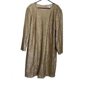 NEW Coldwater Creek Time to Shine Sequin Dress Size 24 Gold Shift Party Evening
